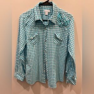 Cowgirl Up large teal & white
